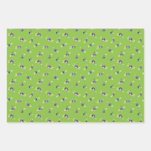 Pansies, bosbessen en tuinstengels geassorteerd inpakpapier vel (Voorkant 3)