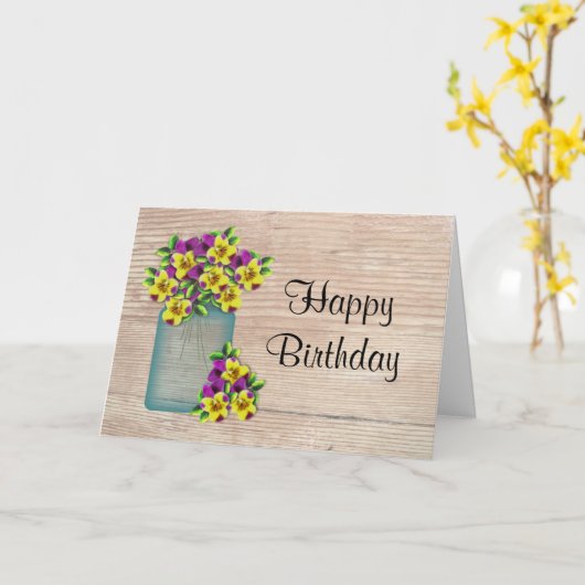 Pansies Carte d'anniversaire (grande impression) (Fleur jaune)