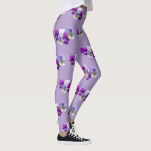 Pansies Cinq Fleurs Motif Purple Legging
