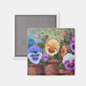 "Pansies colorées" 2" Magnet Carré (Recto/Verso)