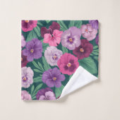 Pansies colorées sur bleu vert foncé (Gant de toilette)