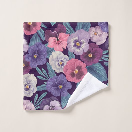 Pansies colorées sur violet profond (Gant de toilette)