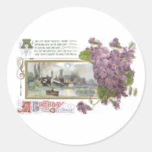 Pansies en Serene Vignette  Birthday Ronde Sticker