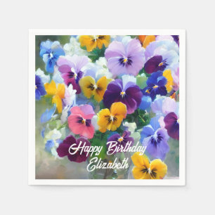 Pansies Gelukkige Verjaardag Servet