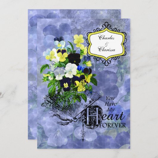 Pansies Heart Weddenschap 5x7 Uitnodiging (Voorkant / Achterkant)