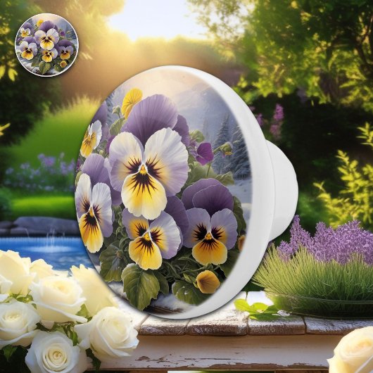 Pansies in de sneeuw keramische knop