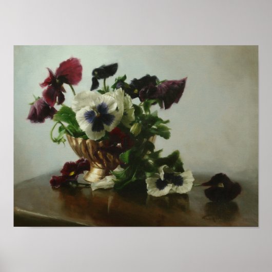 Pansies in een Brass Bowl Poster (Voorkant)