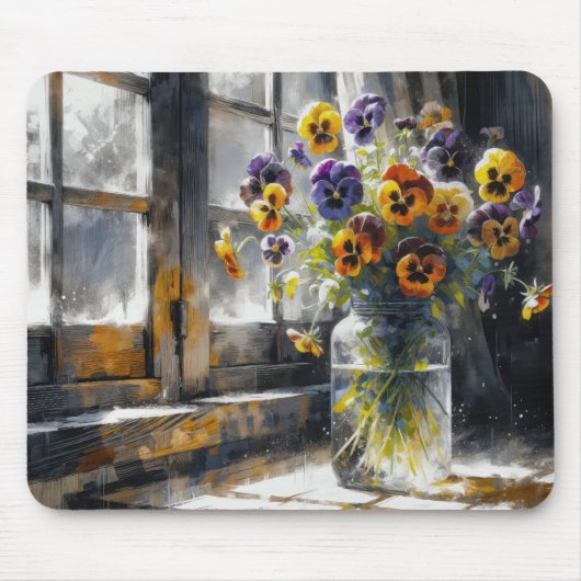 Pansies in een glazen pot muismat (Voorkant)