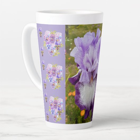 Pansies Iris Violet Viola Shabby floral Latte Mug (Angle gauche)