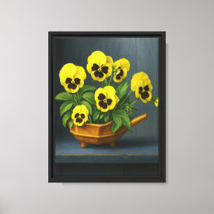 Pansies jaunes dans la théière en toile de vie fix