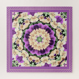 Pansies Mandala: Antiek Paars Legpuzzel