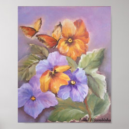 Pansies met vlinder poster