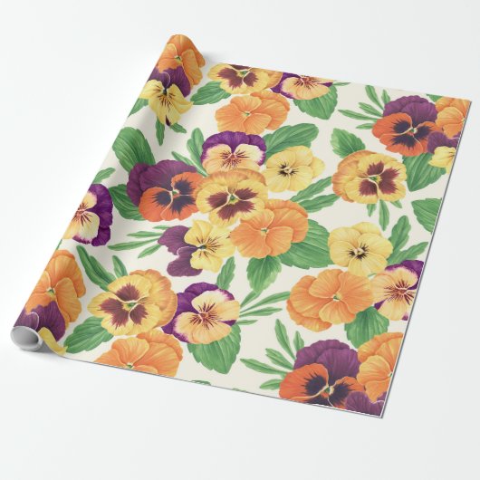 Pansies op off white cadeaupapier (Uitgerold)