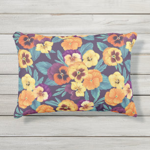 Pansies op pruimenviolet buitenkussen