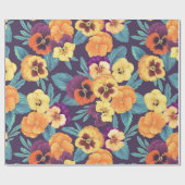Pansies op pruimenviolet cadeaupapier (Vlak)