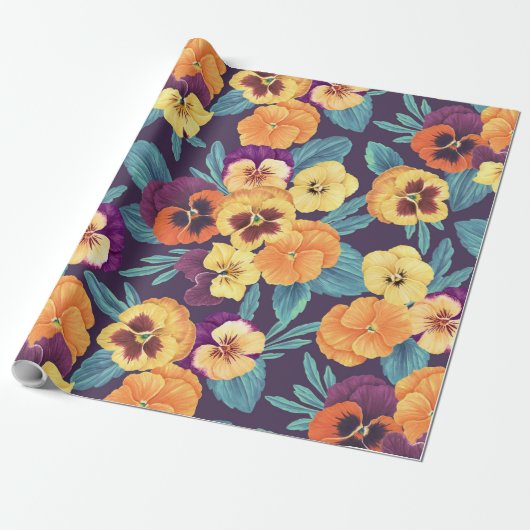 Pansies op pruimenviolet cadeaupapier (Uitgerold)
