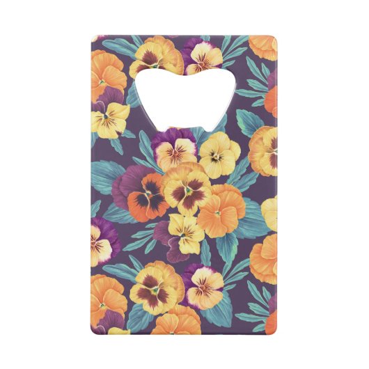 Pansies op pruimenviolet kredietkaart flessenopener (Achterkant)