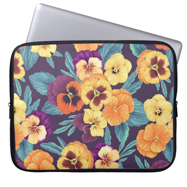Pansies op pruimenviolet laptop sleeve (Voorkant)