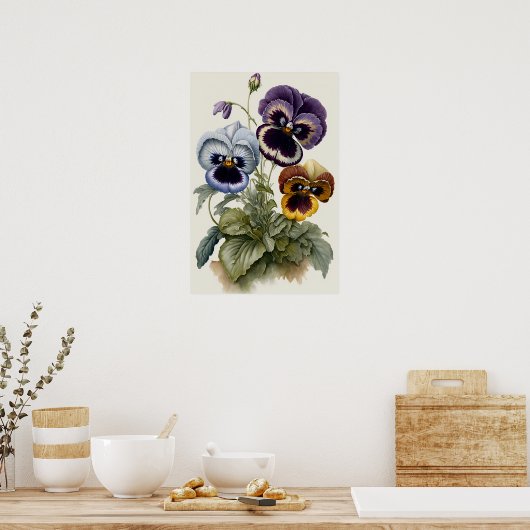 Pansies Pansy Flower Art Imprimer Poster (Cuisine)
