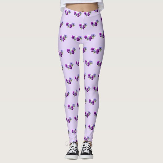 Pansies Purple et White Motif Legging (Devant)