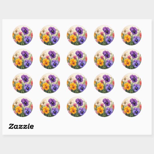  Pansies Ronde Sticker (Vel)