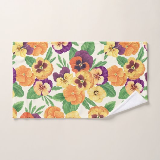 Pansies sur blanc cassé (Serviette à main)