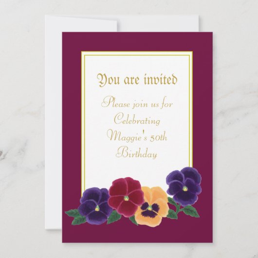 Pansies sur les invitations aux fêtes du 50e anniv (Devant)