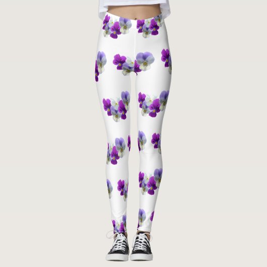 Pansies Vijf Flowers Pattern Legging (Voorkant)