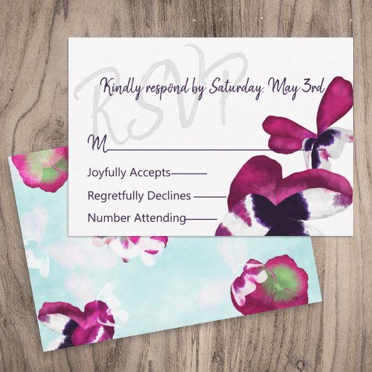 Pansies violette, Turquoise Mariage Carte RSVP