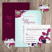 Pansies violette, Turquoise Mariage Carte RSVP