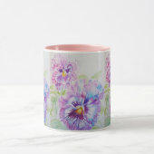 Pansies violettes Aquarelle Peinture Mug rose (Centre)