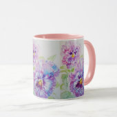 Pansies violettes Aquarelle Peinture Mug rose (Devant droit)