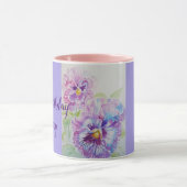 Pansies violettes Aquarelle Peinture Mug rose (Centre)