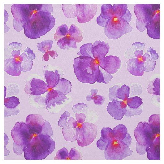 Pansies violettes aquarelle tissu d'art fleuri (Échantillon)