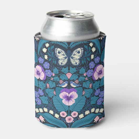 Pansies, vogels en vlinders blikjeskoeler (Blikje Voorkant)