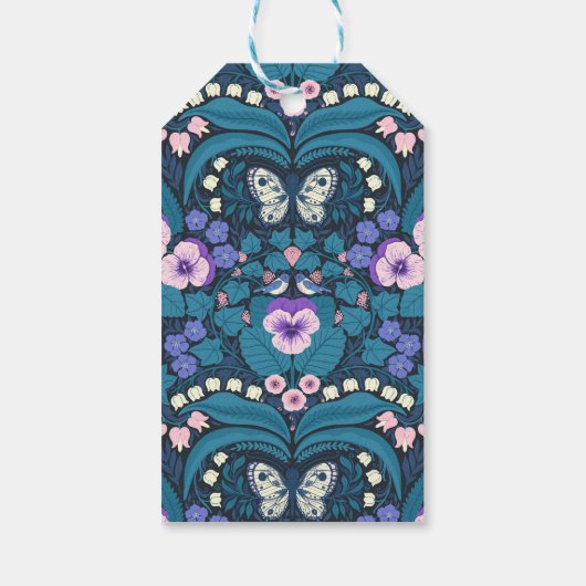 Pansies, vogels en vlinders cadeaulabel (Achterkant)