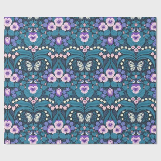 Pansies, vogels en vlinders cadeaupapier (Vlak)