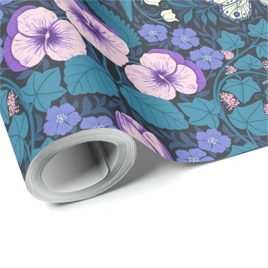 Pansies, vogels en vlinders cadeaupapier (Rol Hoek)