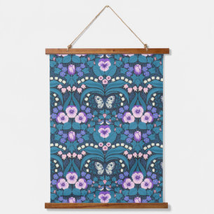 Pansies, vogels en vlinders hangend wandkleed