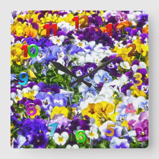 Pansies wandklok vierkante klok (Voorkant)