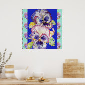 Pansy Aquarelle Fleur Peinture Marine bleu Poster (Cuisine)