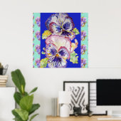 Pansy Aquarelle Fleur Peinture Marine bleu Poster (Bureau à domicile)