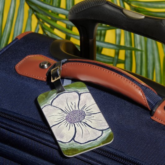 Pansy bagagelabel in wit & paarse (Voorkant Insitu 1)