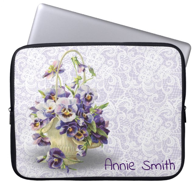 Pansy Basket on Lace Laptop Sleeve (Voorkant)