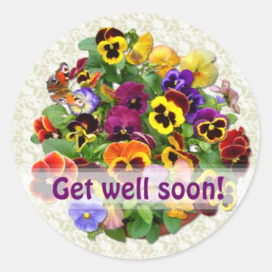 PANSY BEAUTY "Get Well" Ronde Sticker (Voorkant)