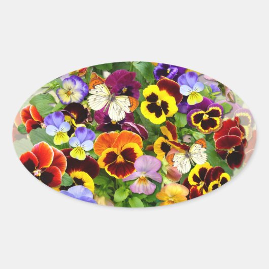 Pansy Beauty-regeling met botervliegen Ovale Sticker (Voorkant)