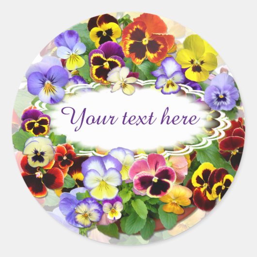Pansy Beauty Your Text Classic Round Sticker (Devant)