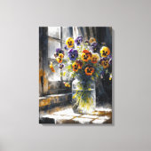 Pansy boeket in een raam impressionisme canvas afdruk (Voorkant)