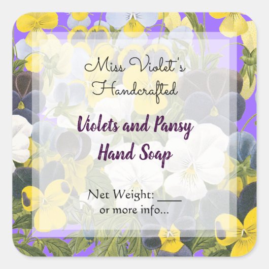 Pansy en Viooltjes Custom Zeep of Ambachtelijke St Vierkante Sticker (Voorkant)
