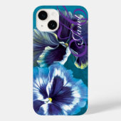 Pansy floral aqua jouw naam Case-Mate iPhone case (Achterkant)